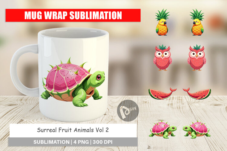 Mug Wrap Surreal Fruit Animals example image 1