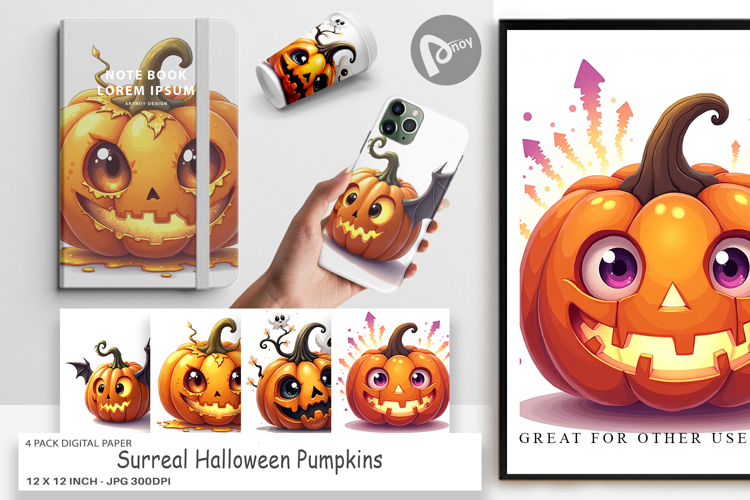 Digital Paper Surreal Halloween Pumpkins