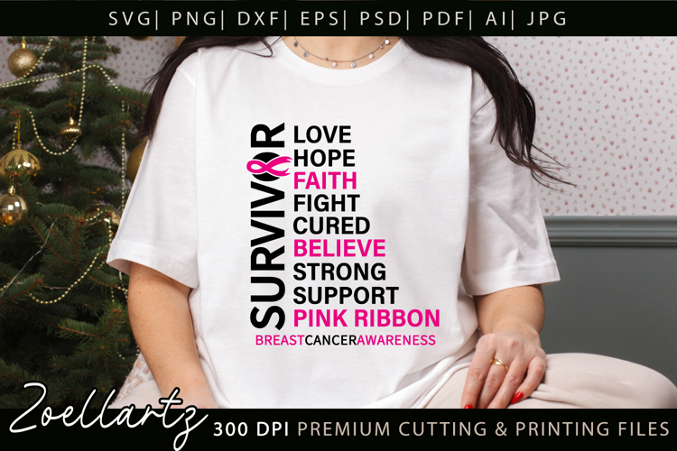 Breast Cancer Awareness SVG Pink Ribbon SVG Faith Hope Cure
