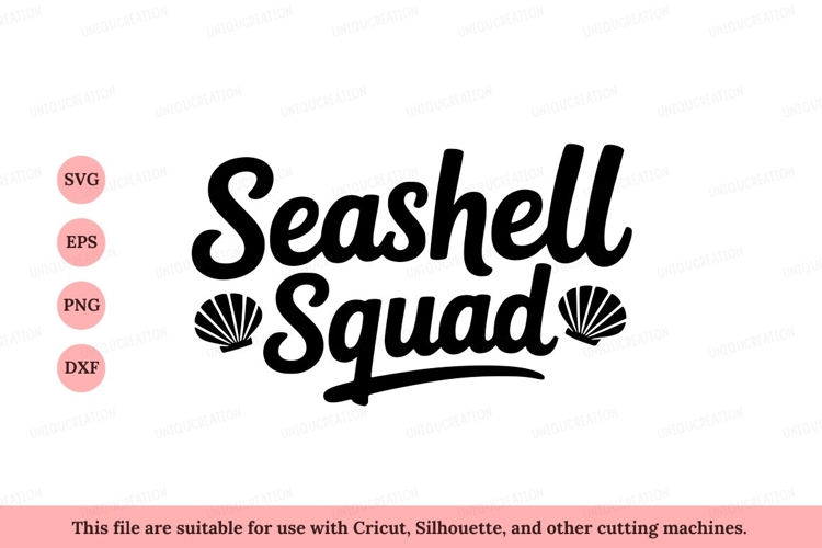 Seashell Squad text with shell graphics lettering script