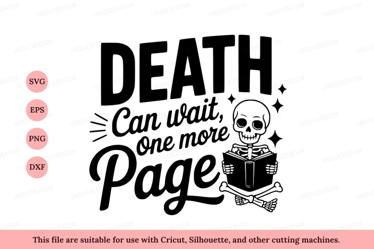 Skeleton reading book death waits image