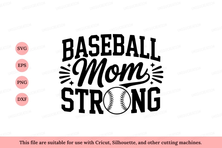 Baseball mom strong text typography