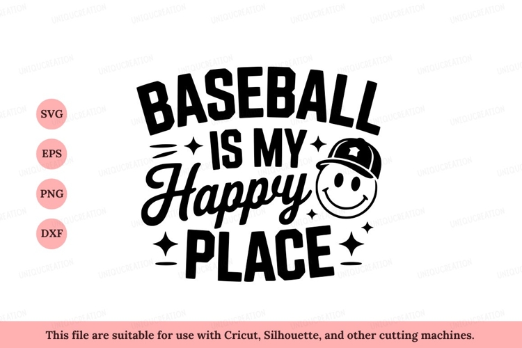 Baseball happy place quote text