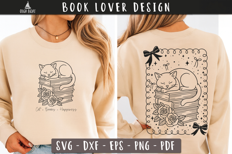Cat on Book Stack SVG Book lover print