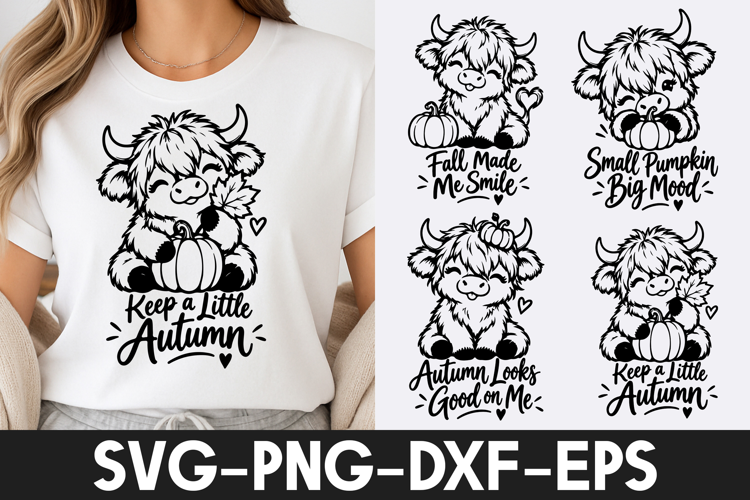 Cute Highland Cow Autumn Pumpkin Quotes SVG PNG