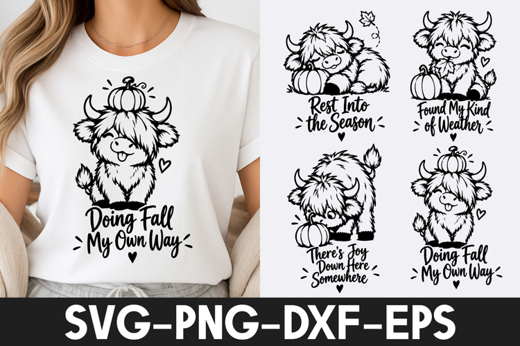Cute Highland Cow Fall Pumpkin Quotes SVG PNG