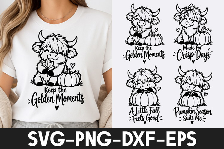 Cute Highland Cow Pumpkin Fall Quotes SVG PNG