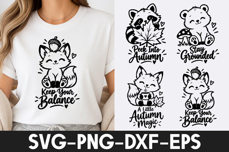 Cute Autumn Fox And Bear Woodland Quotes SVG PNG example image 1