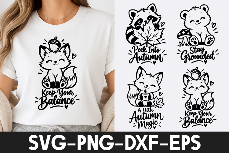 Cute Autumn Fox And Bear Woodland Quotes SVG PNG