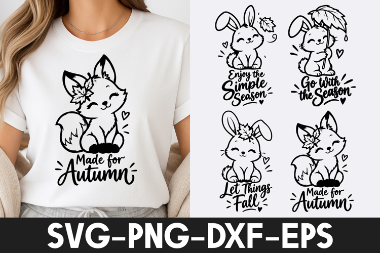 Cute Autumn Fox Bunny Fall Quotes SVG PNG