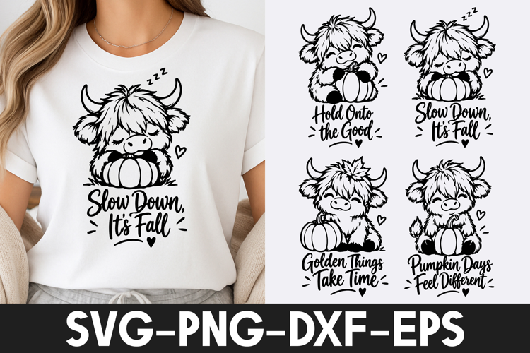 Cute Highland Cow Pumpkin Fall Quotes SVG PNG