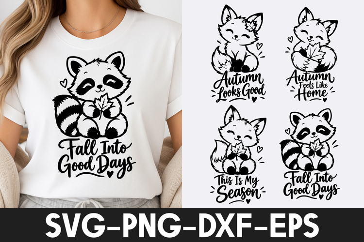 Cute Autumn Raccoon Fox Fall Quotes SVG PNG
