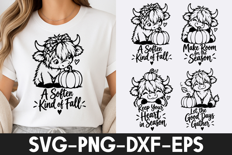 Cute Highland Cow Pumpkin Fall Quotes SVG PNG