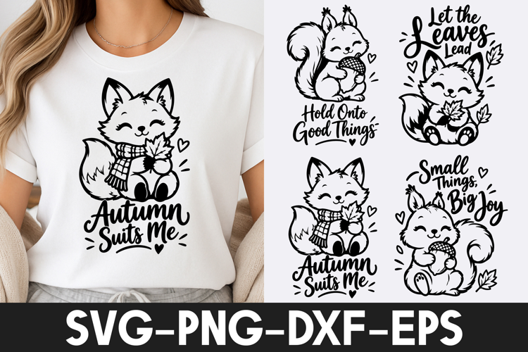 Cute Autumn Fox Squirrel Acorn Fall Quotes SVG PNG