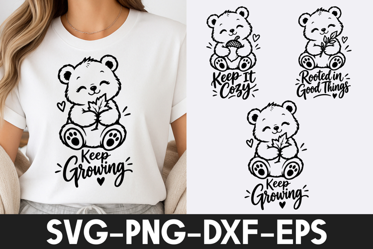 Cute Bear Autumn Acorn Growing Quotes SVG PNG
