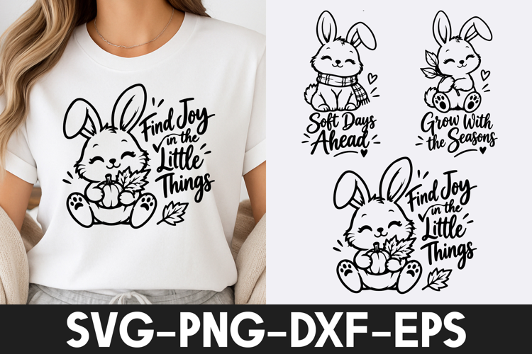 Cute Autumn Bunny Pumpkin Joy Quotes SVG PNG