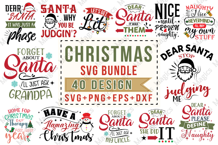 40 Christmas Quotes SVG Bundle, Funny Christmas Deign