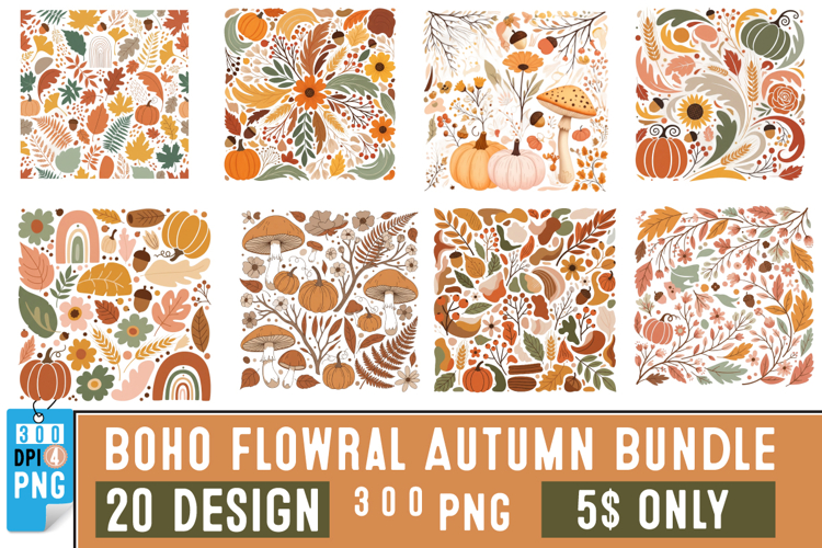 Abstract boho Flowral Autumn Sublimation Bundle|Fall PNG
