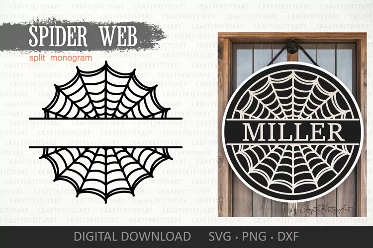 Spider Web Split Monogram SVG, Monogram Door Hanger Sign SVG
