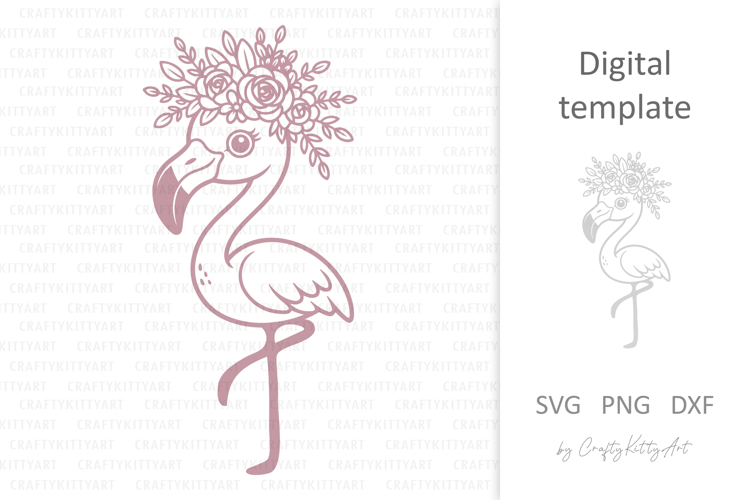 Cute flamingo in flower crown SVG. Baby animals with flowers