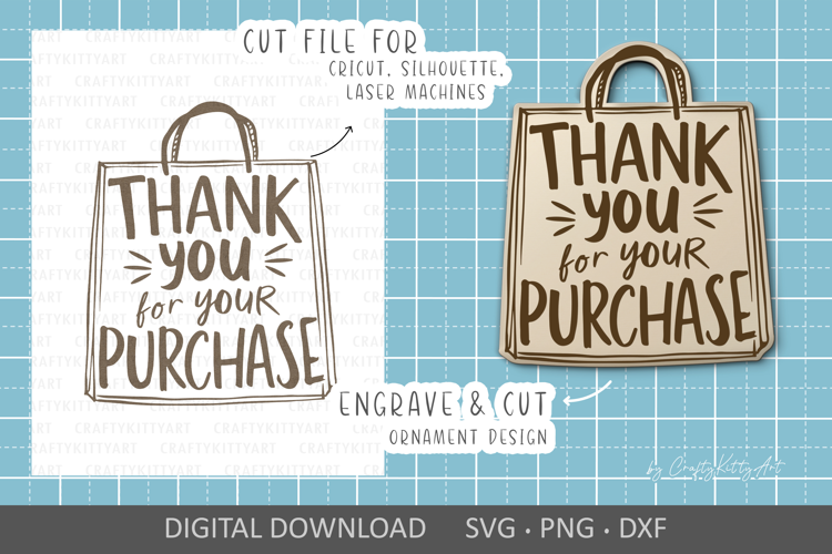 Thank you for your purchase SVG, Shopping bag laser ornament