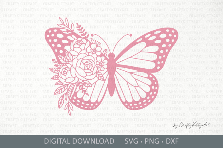 Floral butterfly SVG. Elegant butterfly with flowers on wing