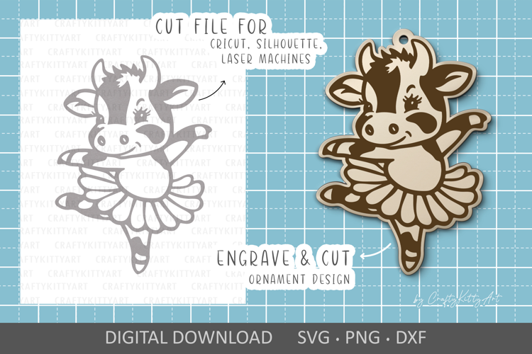 Ballerina SVG laser cut, Cute cow Ballet dancer ornament