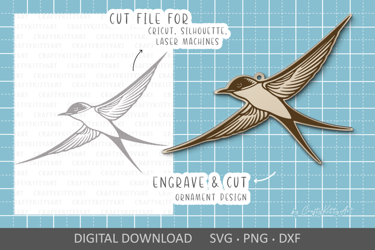 Swallow SVG laser cut, Swallow laser ornament or keychain