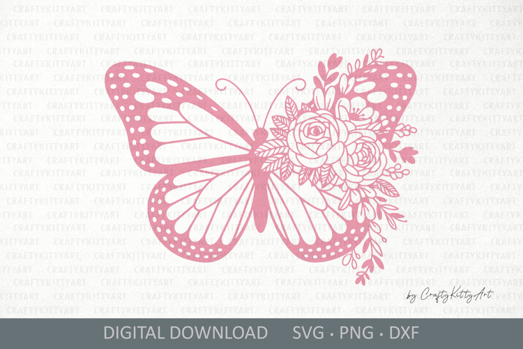 Floral butterfly SVG. Elegant butterfly with flowers on wing