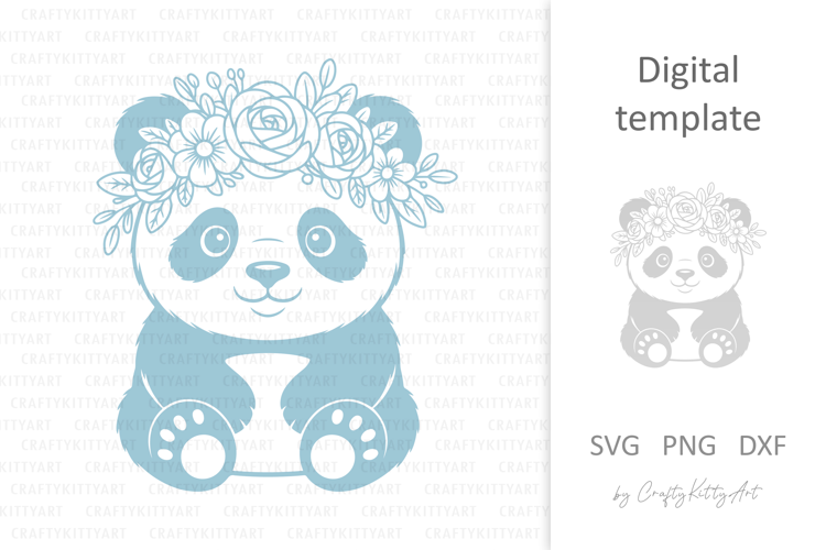 Cute panda in flower crown SVG. Baby animals with flowers.