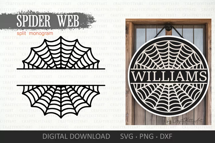 Spider Web Split Monogram SVG, Monogram Door Hanger Sign SVG