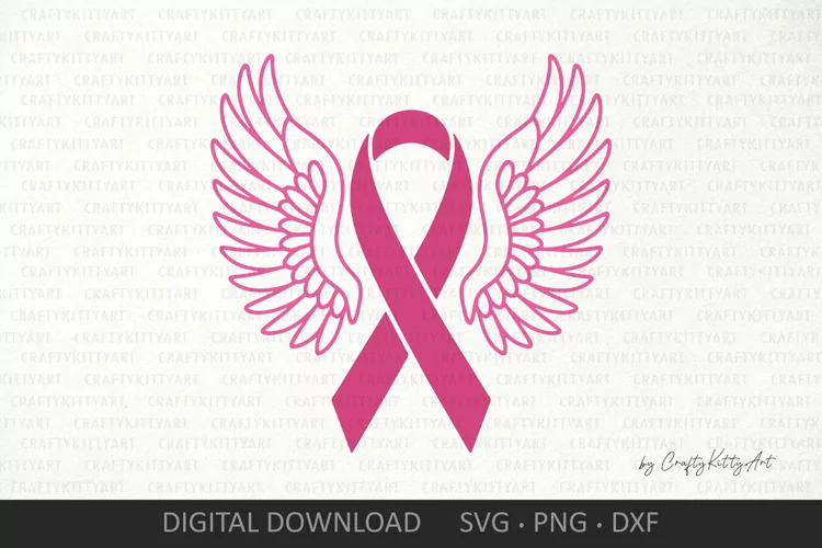 Breast cancer awareness ribbon, Pink ribbon with angel wings