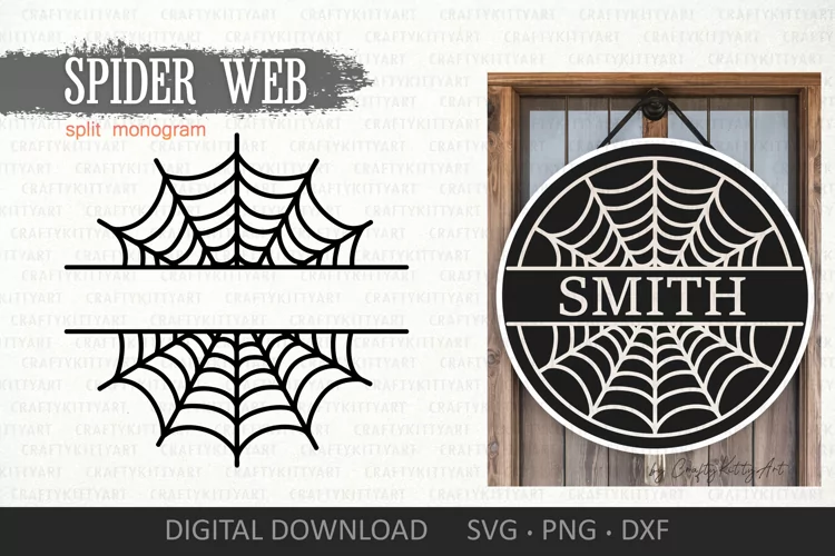 Spider Web Split Monogram SVG, Monogram Door Hanger Sign SVG