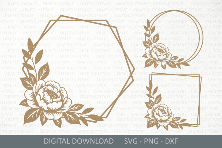 Peony flowers monogram frame SVG, Filigree floral wreath SVG