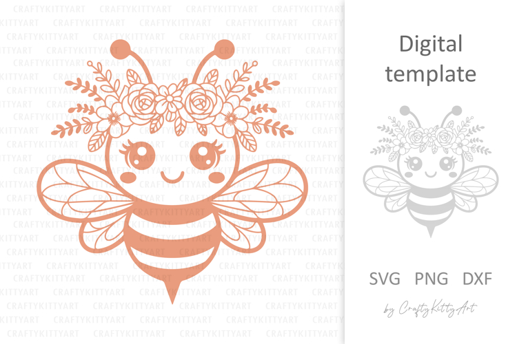 Cute bee in flower crown SVG. Baby animals with flowers
