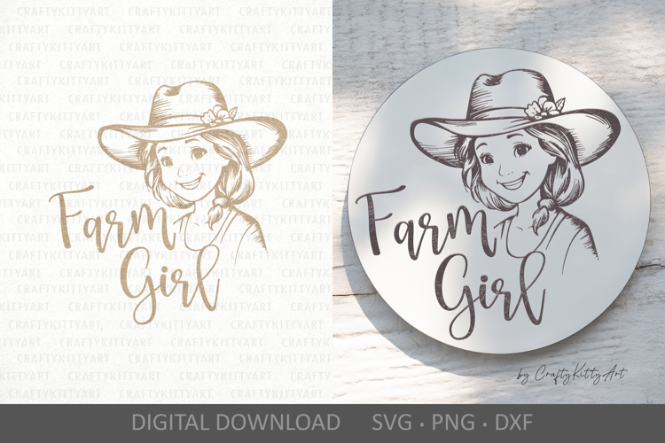 Farm girl SVG, Laser engrave & cut sign, ornament, keychain