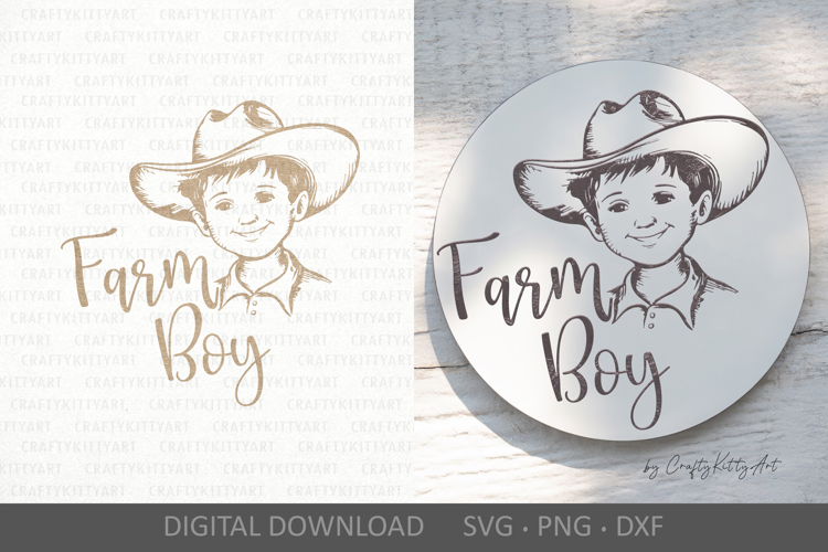 Farm boy SVG, Laser engrave & cut sign, ornament, keychain