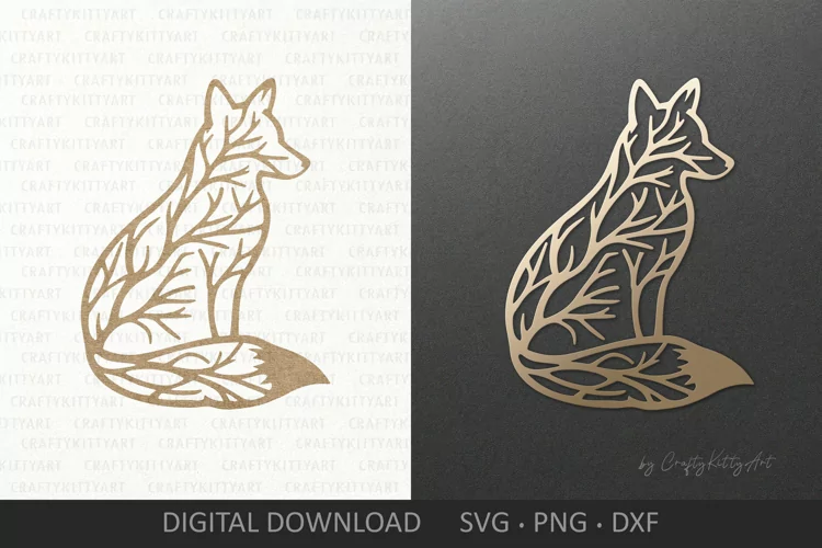 Fox SVG forest tree silhouette. Fox SVG laser cut wall art