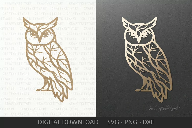 Owl SVG forest tree silhouette. Owl SVG laser cut wall art
