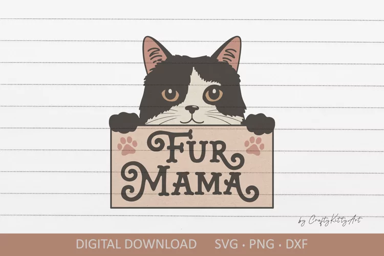 Fur Mama SVG. Cute cat lover quote clipart. Peeking cat SVG