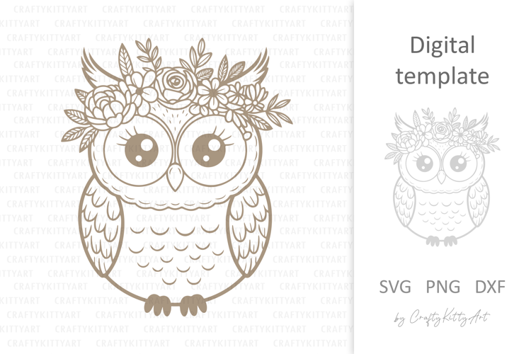 Cute owl in flower crown SVG. Baby animals with flowers