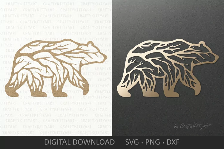 Bear SVG forest tree silhouette. Bear SVG laser cut wall art