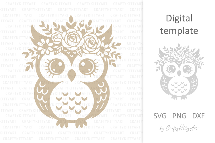 Cute owl in flower crown SVG. Baby animals with flowers