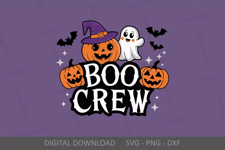 Boo Crew SVG, Cute Ghost & Pumpkins, Fun Halloween lettering