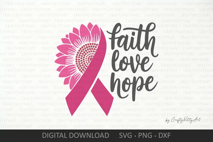 Breast cancer ribbon, Faith Love Hope daisy gerbera ribbon