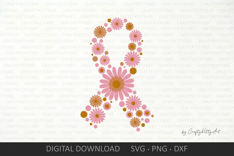 Breast cancer awareness ribbon, Floral Daisy pink ribbon SVG