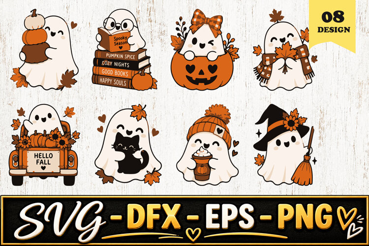 Retro Fall Ghosts SVG PNG example image 1