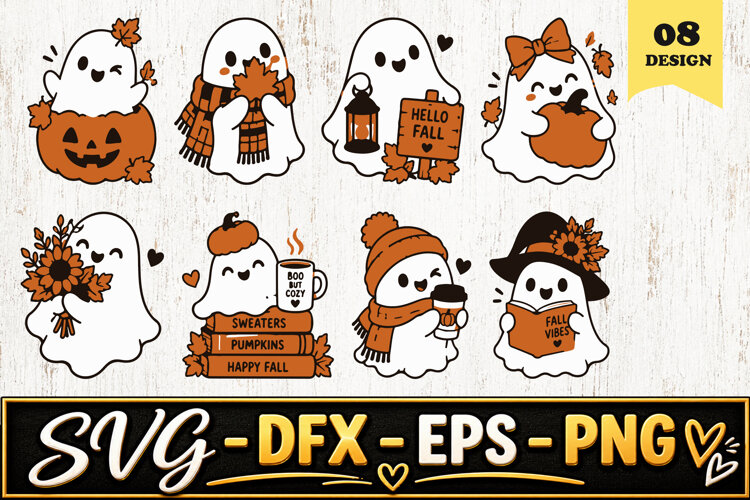 Hello Fall Ghosts SVG PNG example image 1