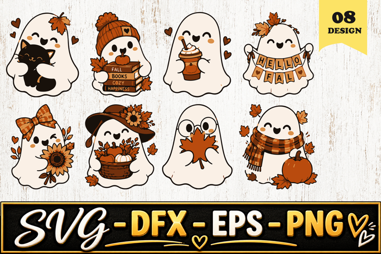 Kawaii Autumn Ghosts SVG PNG