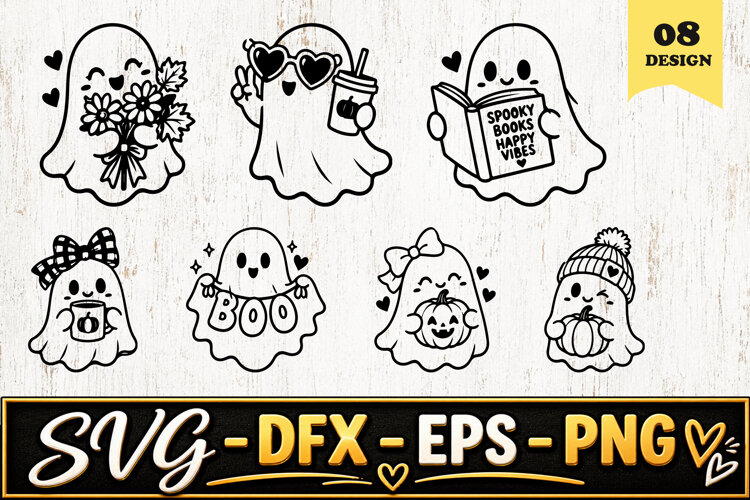 Cozy Fall Ghosts SVG PNG example image 1